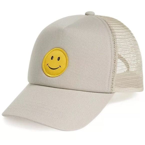 Sun + Stone Accessories - SUN + STONE Smiley Baseball Hat Gray Adjustable Snapback